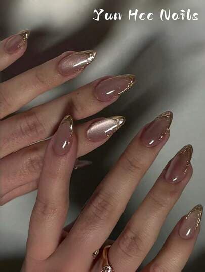 Pink Cat Eye French Almond Press-On Nails - 24pcs main product photo - Press-On Nails at ShopKaar