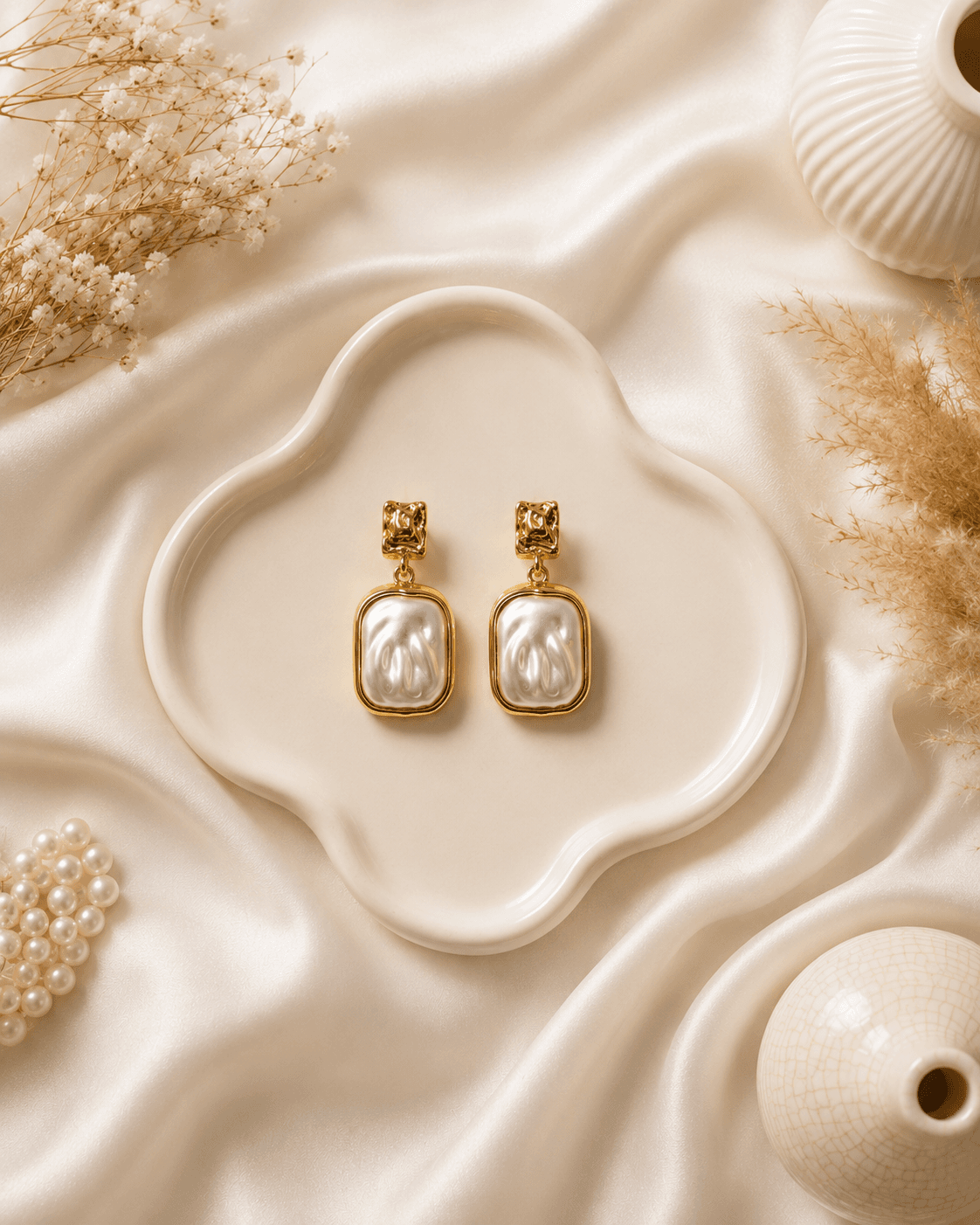 Vintage Gold Baroque Pearl Drop Earrings main product photo - Earrings at ShopKaar
