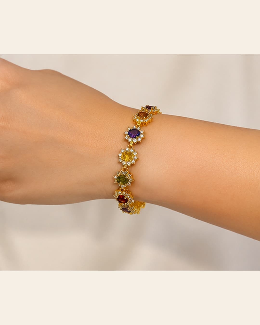 Gold Multicolor Crystal Link Bracelet detail photo 8 - Bracelets at ShopKaar