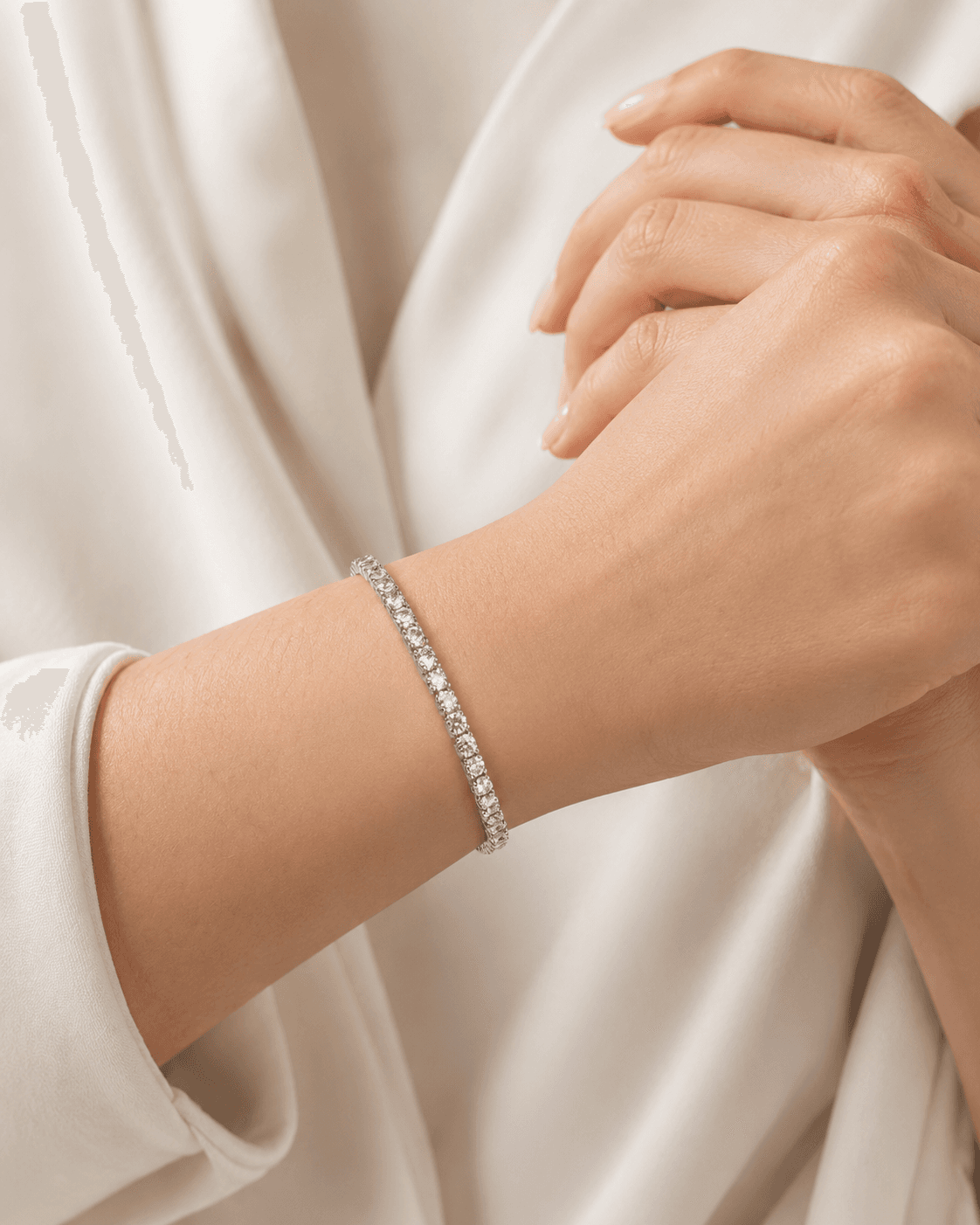 Silver Zircon Tennis Bracelet for Women detail photo 6 - Bracelets at ShopKaar
