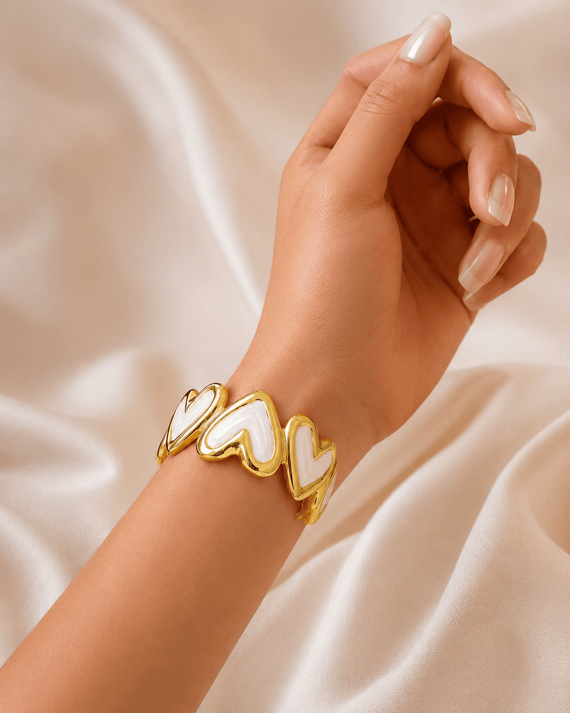 Gold-Tone White Heart Panel Bracelet main product photo - Bracelets at ShopKaar