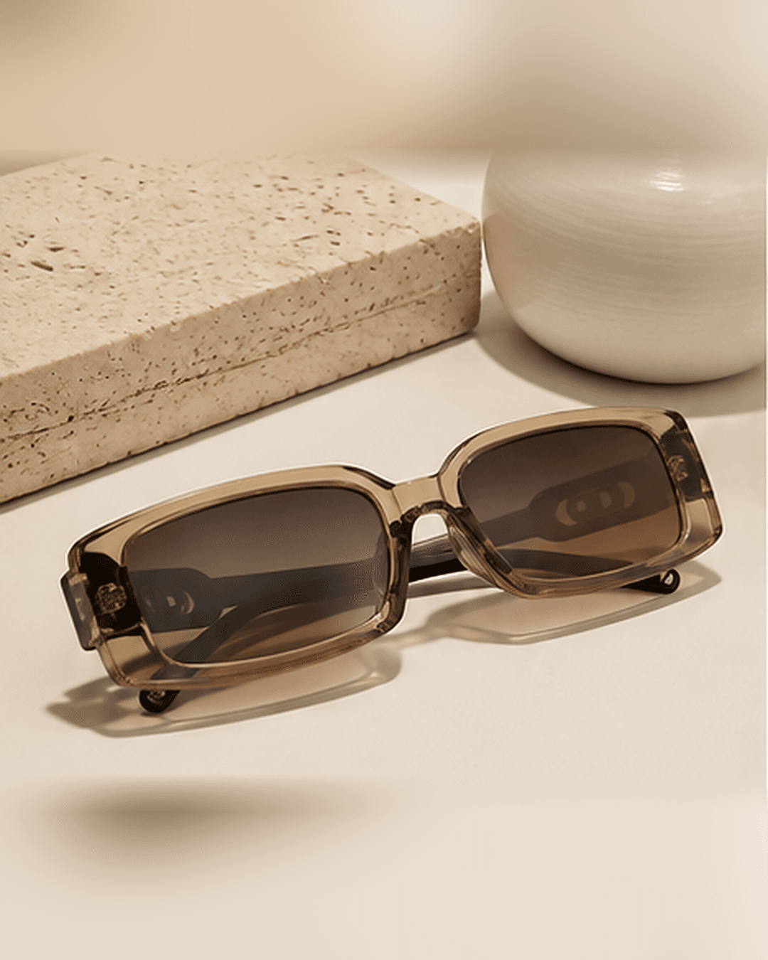 Taupe Rectangular Brown Gradient Gold-Temple Sunglasses main product photo at ShopKaar